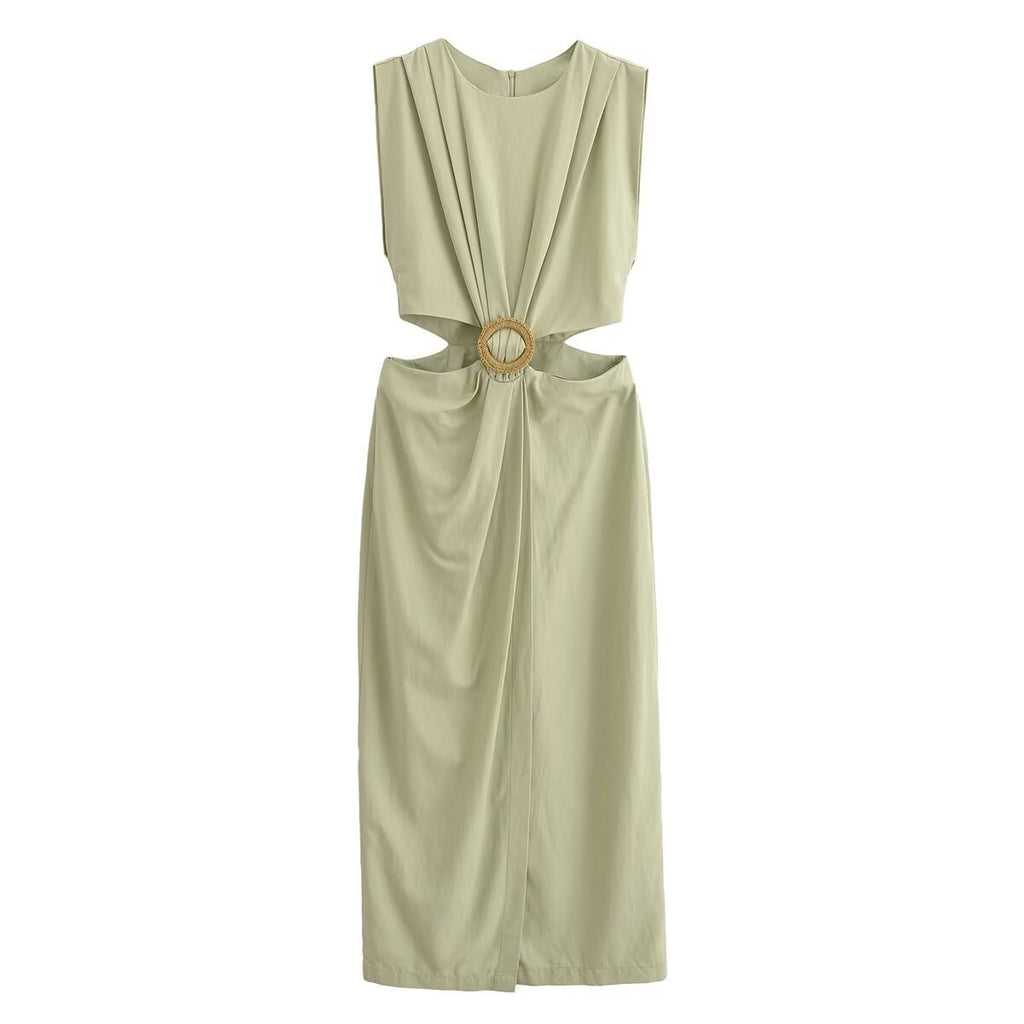 European and American fashion street fashion hollow design buckle dress
