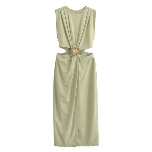 European and American fashion street fashion hollow design buckle dress