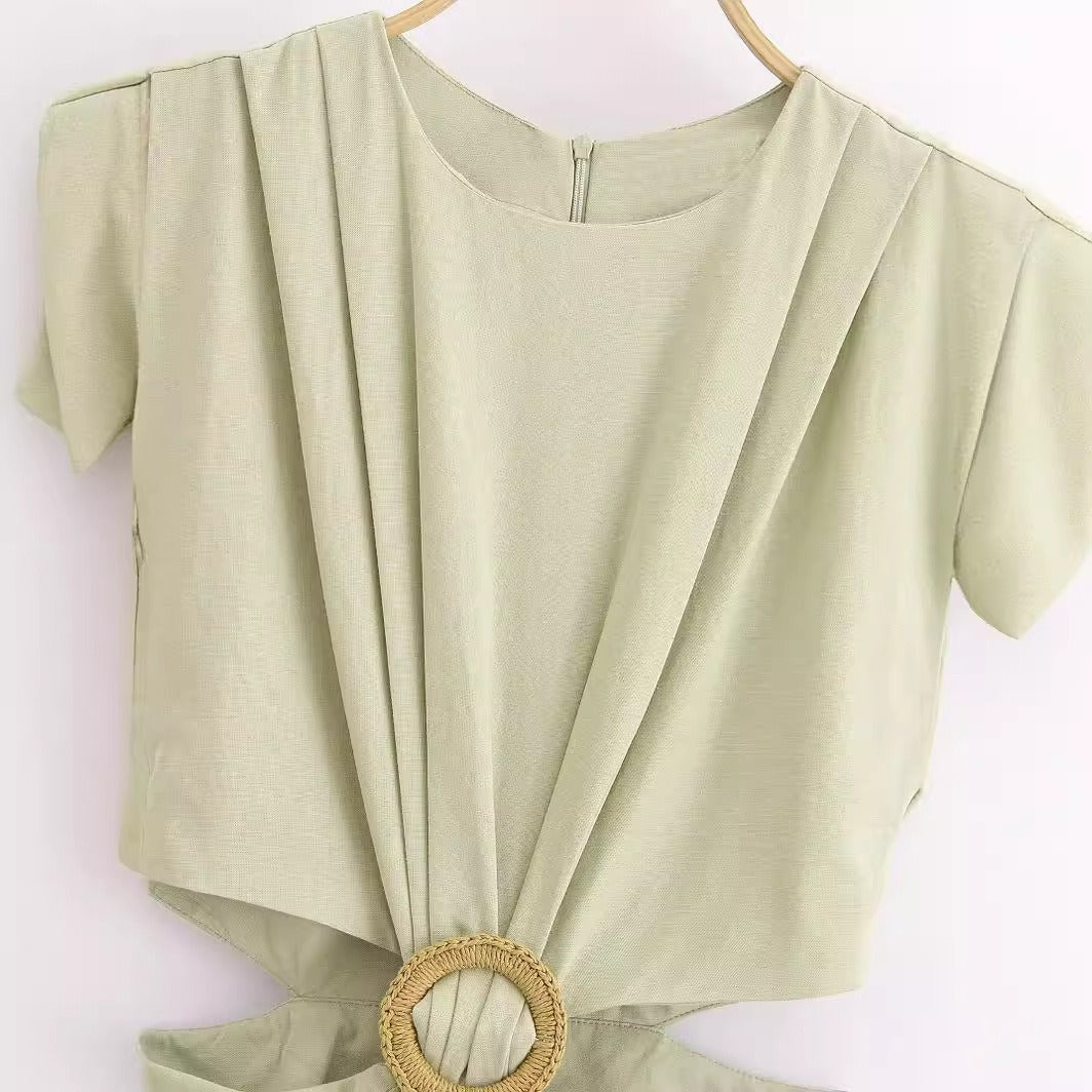 European and American fashion street fashion hollow design buckle dress