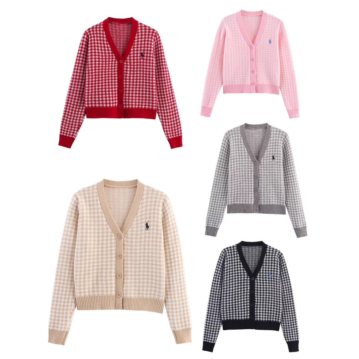 Fashion Embroidered Plaid Knitted Cardigan