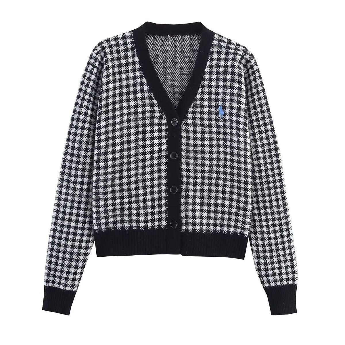 Fashion Embroidered Plaid Knitted Cardigan