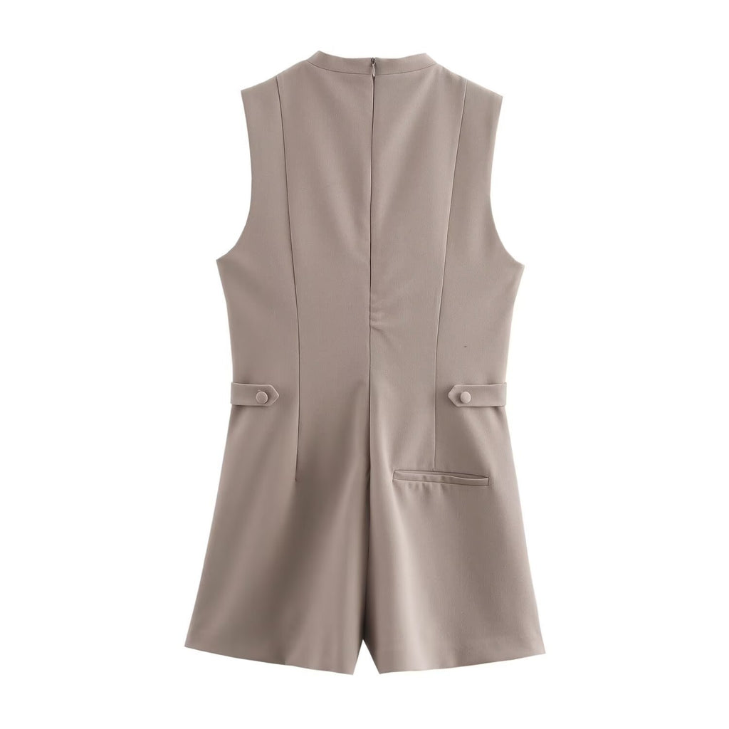 Fashion button up sleeveless jumpsuit