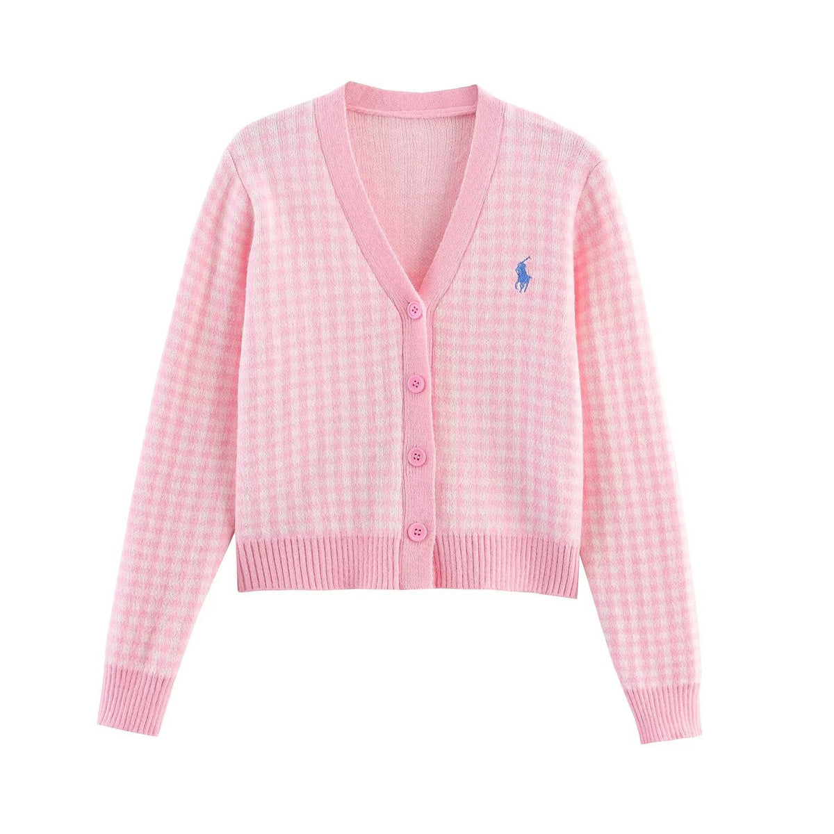 Fashion Embroidered Plaid Knitted Cardigan