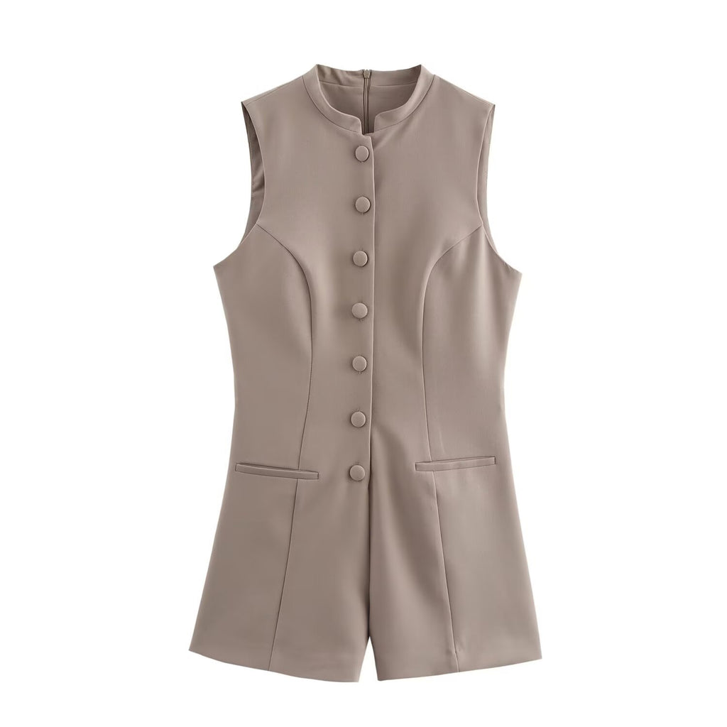 Fashion button up sleeveless jumpsuit