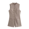Fashion button up sleeveless jumpsuit
